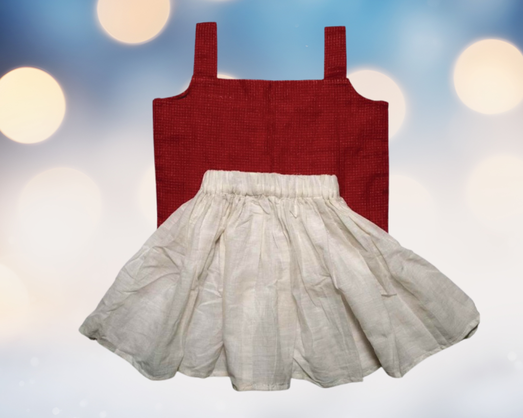 Red + White Ghagra Set
